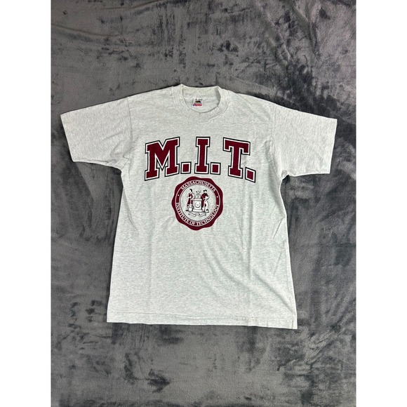 Vintage MIT T-Shirt Fruit of the Loom Single Stitch Gray College Tee Men's M - Picture 1 of 8